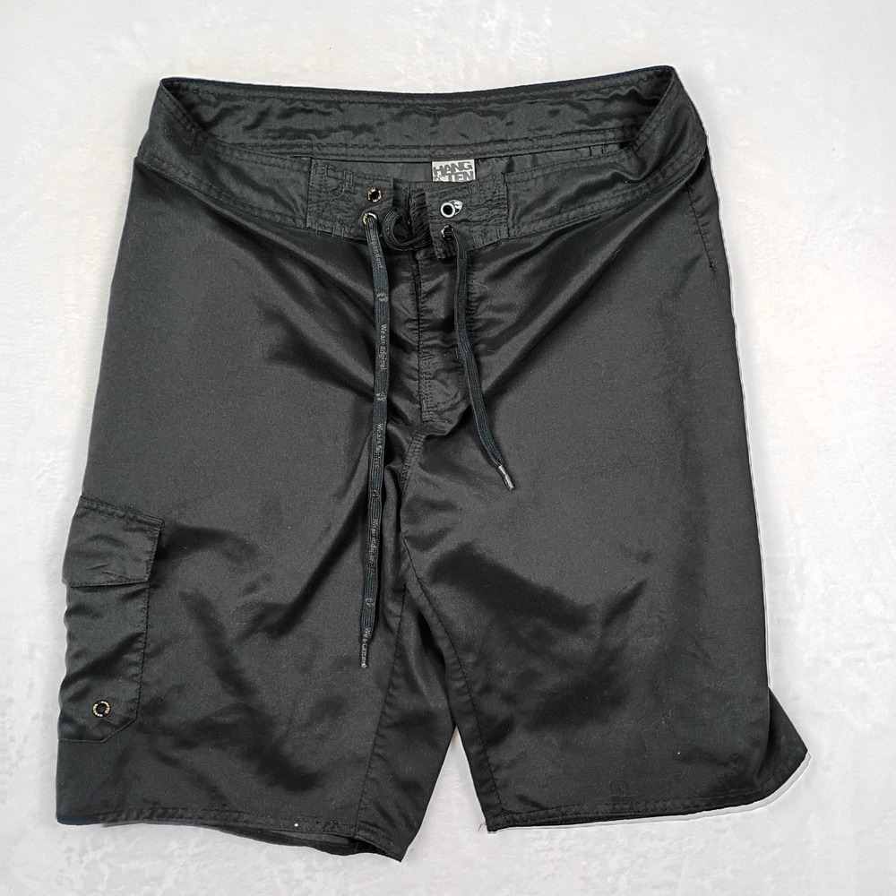 Hang Ten Mens Board Shorts Size 32 Black Cargo Pocket Swim Trunks Surf Y2K